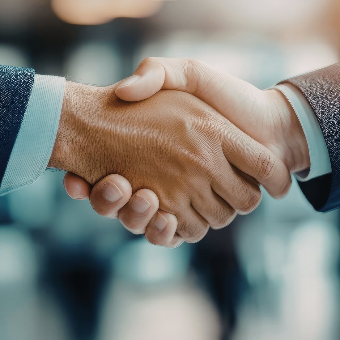 Two people shaking hands in a business setting